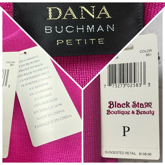 💕Dana Buchman spaghetti strap sleeveless V-neck blouse. Hot Pink color Sz 4P - Picture 4 of 4